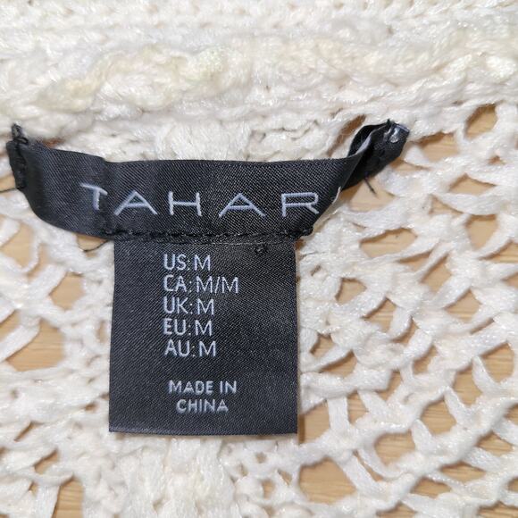 Tahari Open-Front Open-Knit Cardigan Relaxed Fit Size M Cream Coastal Minimalist - Picture 6 of 11